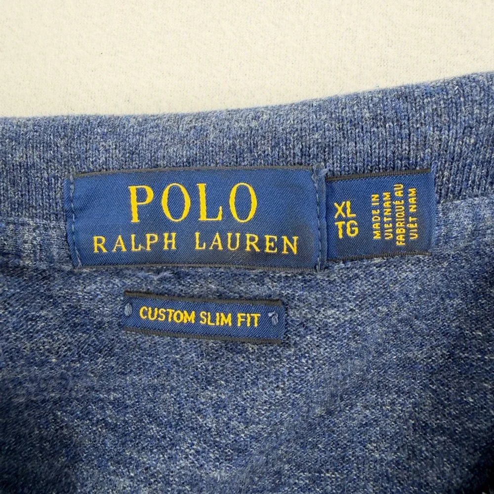 Polo Ralph Lauren Mens XL Custom Slim Fit Heathered Blue Polo Shirt Red Pony